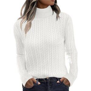 Women Turtleneck Sweater Cable Knit Long Sleeve Pullover Fitted Fall Winter Top